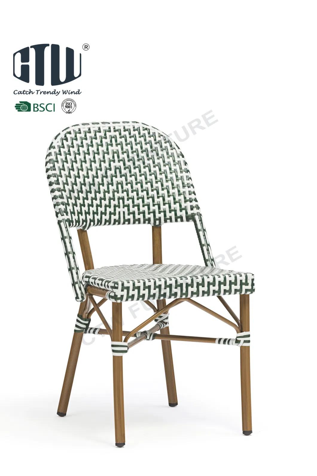 Outdoor Restaurant Stcakble Wicker Dining Chair Aluminum Arm Rattan Chair Cafe Wicker French Bistro Chairs