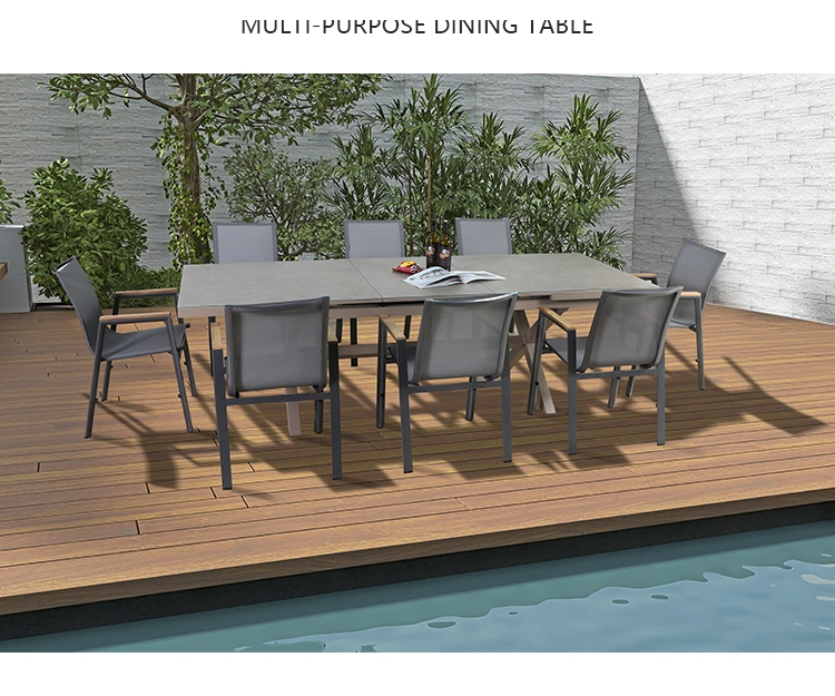 Foshan Extensible Dining Table Outdoor Restaurant Aluminum Frame Furniture Chairs
