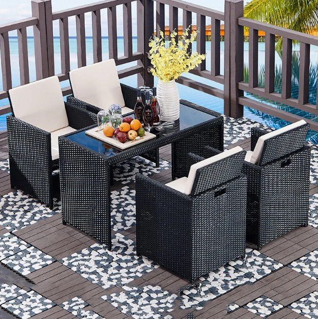 9PCS Waterproof Patio Furniture Rattan Wicker Dining Table Conversation Outdoor Garden Sofa Set