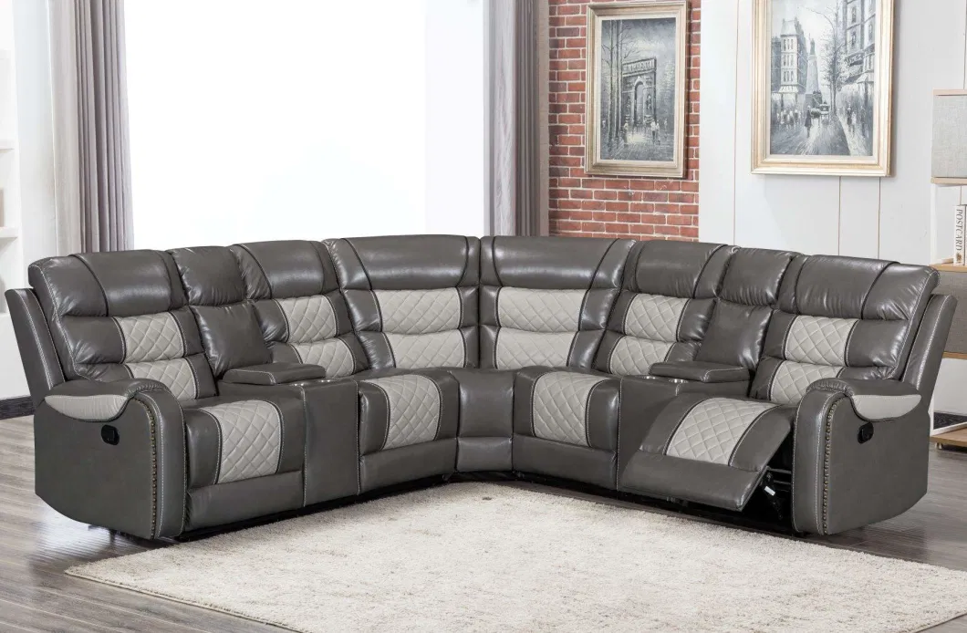 Cy Genuine Leather Corner Sofa Set 7 Seater Sectional Recliner Sofa Set