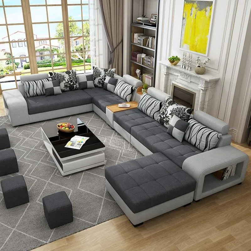 Modern Home Furnture Fabric Sectional Couch Living Room Sofa Set Luxury 7 Seater U Shaped Corner Sofa