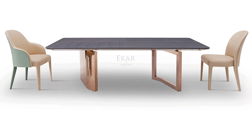 Ekar High-End Metal Base Marble Dining Table - Classic Rectangular Dining Table