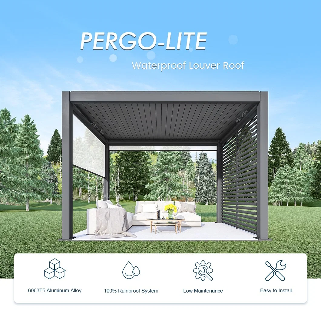 AlunoTec Customized Louver Roof Pergolas Home Furniture Garden Canopy Awning Luxury Bioclimatic Aluminum Pergola Outdoor Gazebo