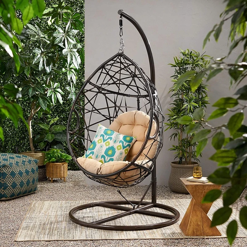 Hanging Hammock Chair, Hand Woven Rope Hammock Swing Chair for Indoor, Outdoor, Home, Bedroom, Patio, Deck, Garden
