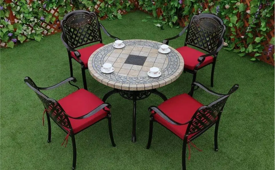 Modern Design Waterproof Cast Aluminum Outdoor Lounge Furniture Round Table and 4 6 Chairs Long Table Garden Use Dining Set