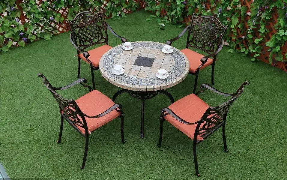 Modern Design Waterproof Cast Aluminum Outdoor Lounge Furniture Round Table and 4 6 Chairs Long Table Garden Use Dining Set