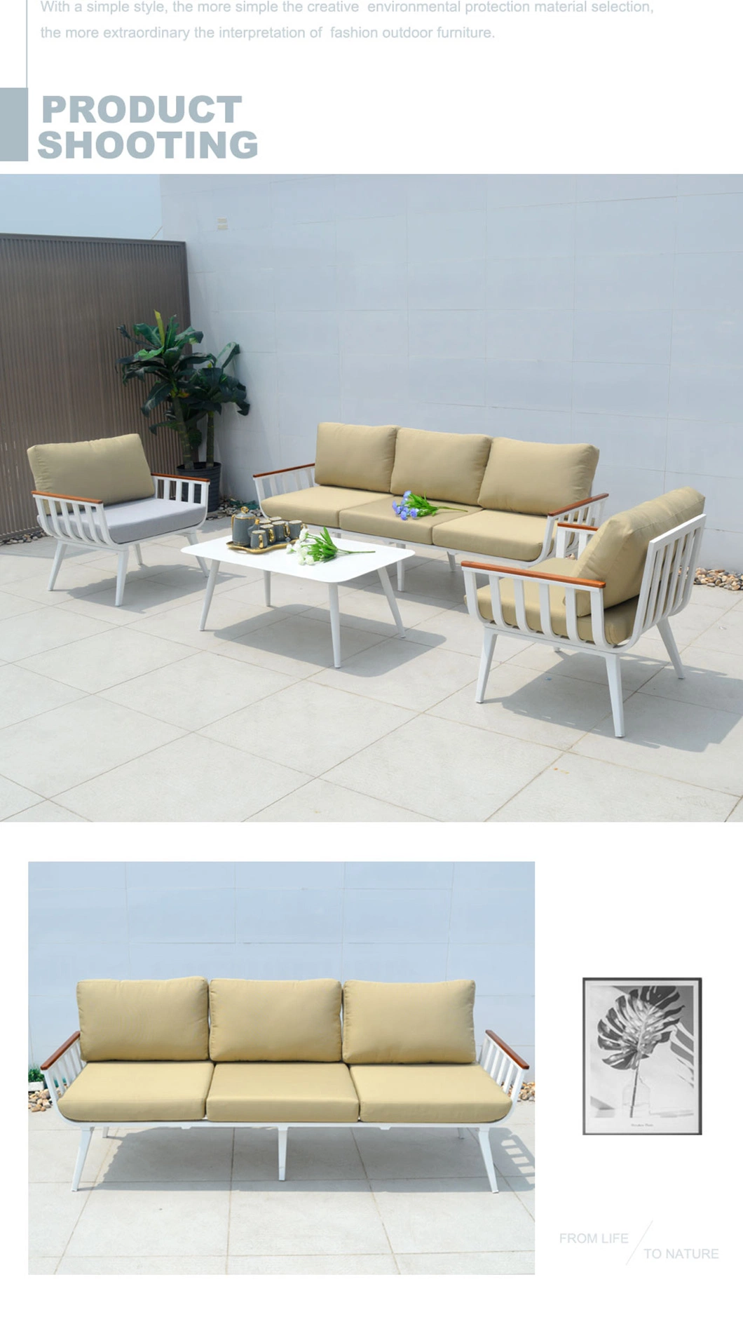 Custom Hotel Garden Patio Leisure Furniture Set Chinese Teak Aluminum Corner Modular Outdoor Sofa