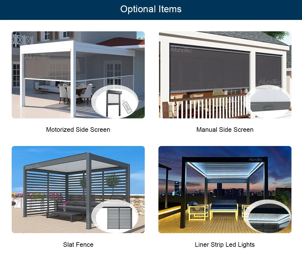 AlunoTec Customized Louver Roof Pergolas Home Furniture Garden Canopy Awning Luxury Bioclimatic Aluminum Pergola Outdoor Gazebo