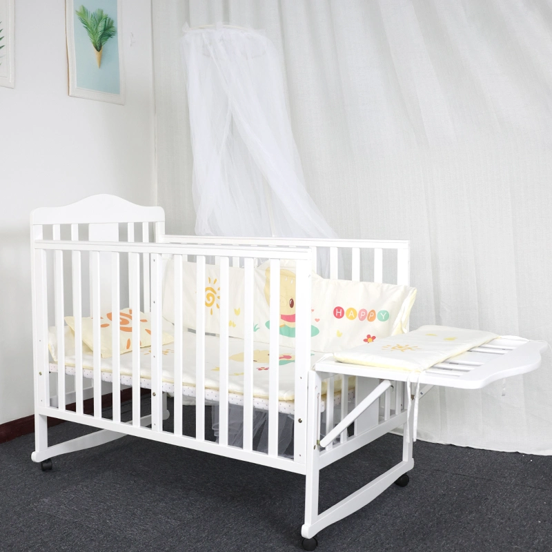 2021 Chinese Cama Bebe Children Toddler Bed Crib Swing Cot Solid Wood/Travel Cot for Baby/Baby Furniture