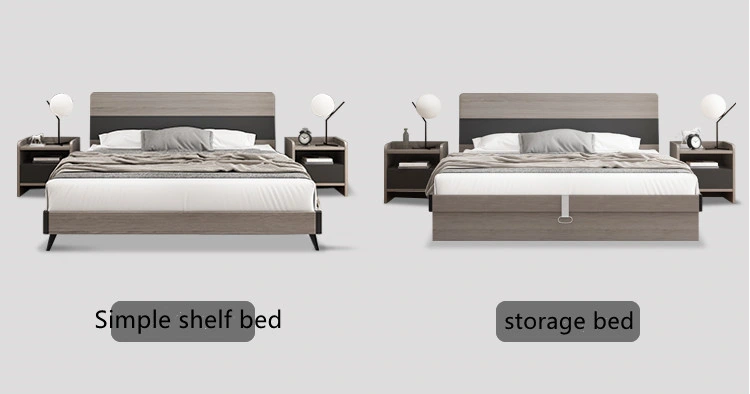 Light Gray Color Nordic Modern Style Home Hotel Bedroom Furniture Wooden Beds