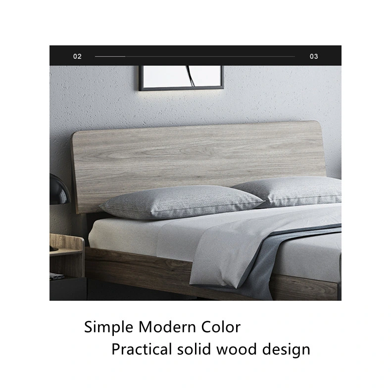 Light Gray Color Nordic Modern Style Home Hotel Bedroom Furniture Wooden Beds