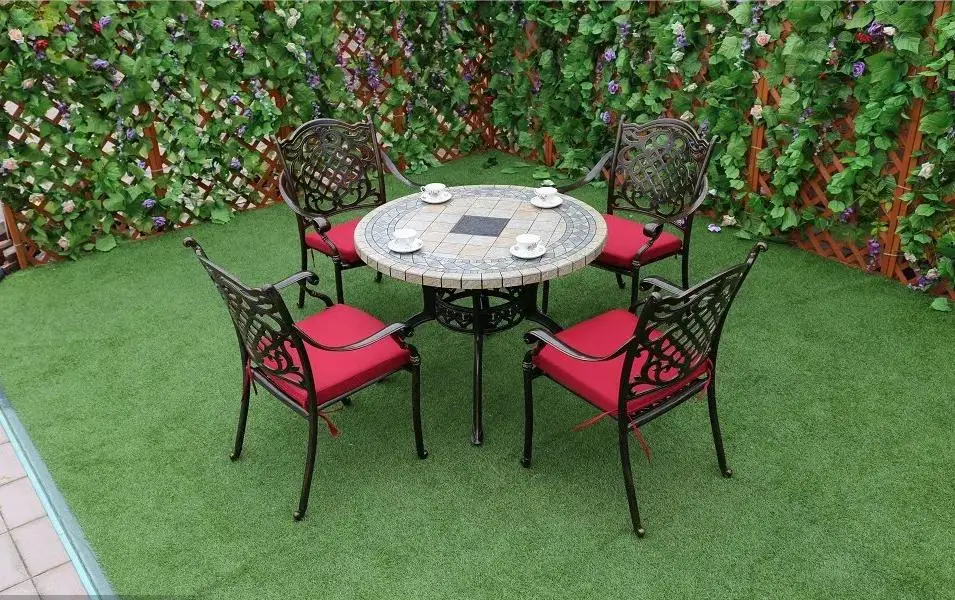 Modern Design Waterproof Cast Aluminum Outdoor Lounge Furniture Round Table and 4 6 Chairs Long Table Garden Use Dining Set