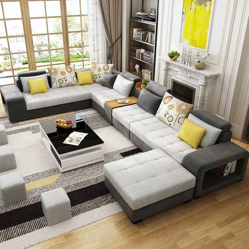 Modern Home Furnture Fabric Sectional Couch Living Room Sofa Set Luxury 7 Seater U Shaped Corner Sofa