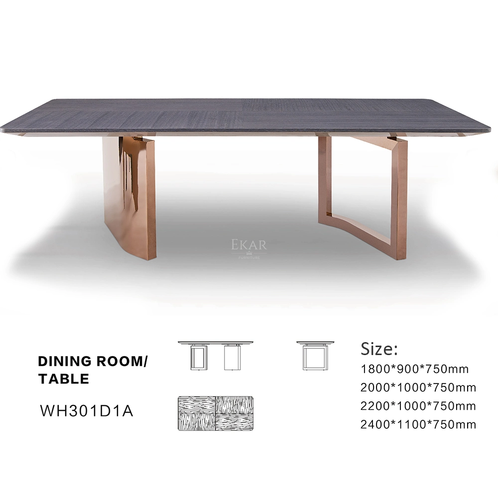 Ekar High-End Metal Base Marble Dining Table - Classic Rectangular Dining Table