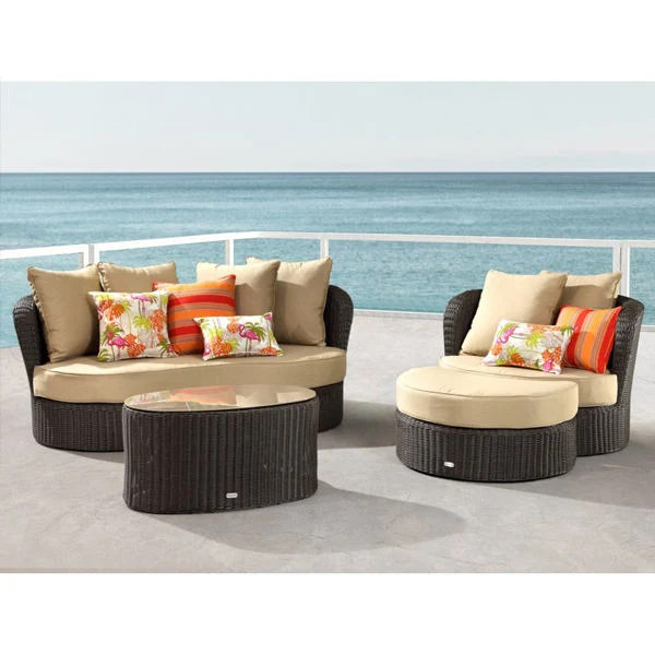 European Style Outdoor Modern Oval PE Rattan Wicker Patio Garden Sofa