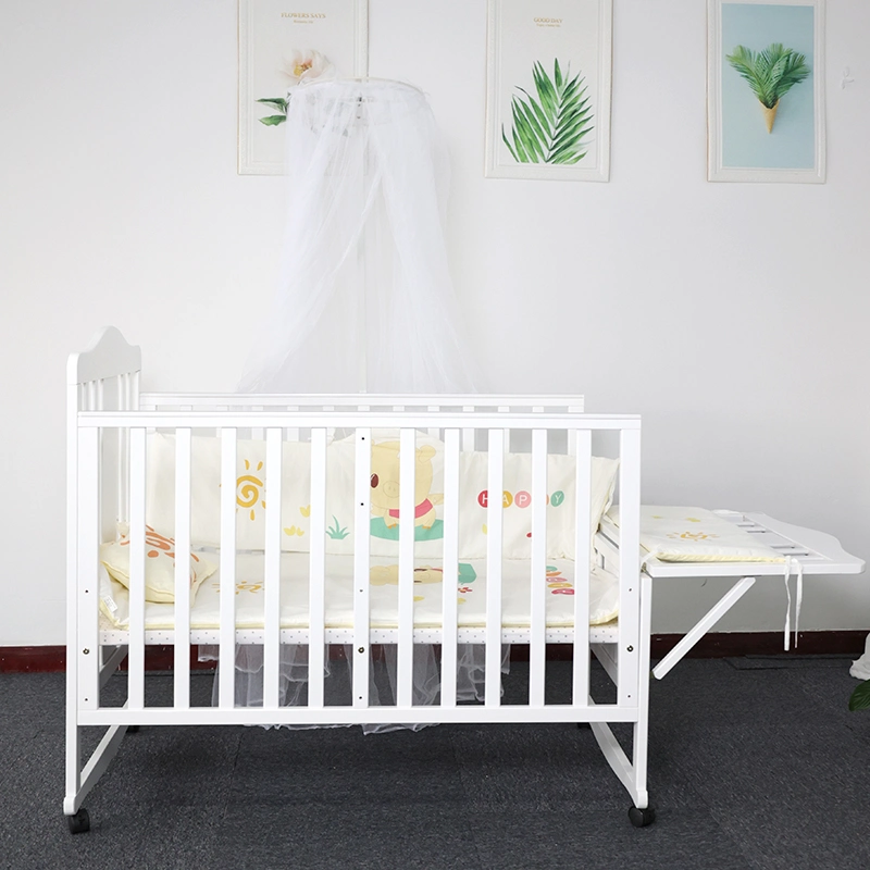 2021 Chinese Cama Bebe Children Toddler Bed Crib Swing Cot Solid Wood/Travel Cot for Baby/Baby Furniture