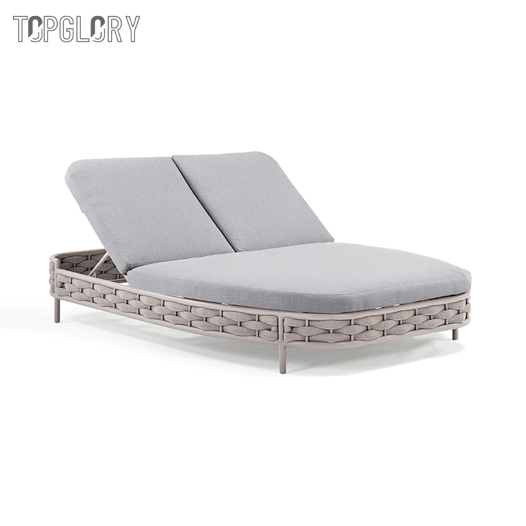 Outdoor Patio Garden Furniture Courtyard Luxury Aluminum Chaise Double Bed Sun Lounger