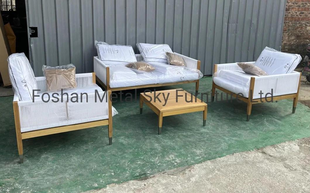 Outdoor Aluminum Teak Wicker Wooden Rattan Combination Living Room Sofa