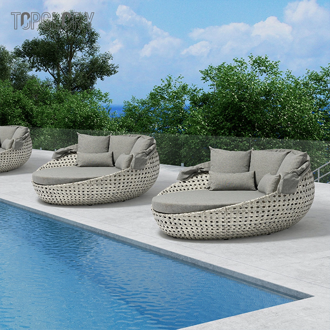 Outdoor Hotel Restaurant Patio Garden Swimming Pool Aluminum Leisure Rattan Wicker Sofa Bed