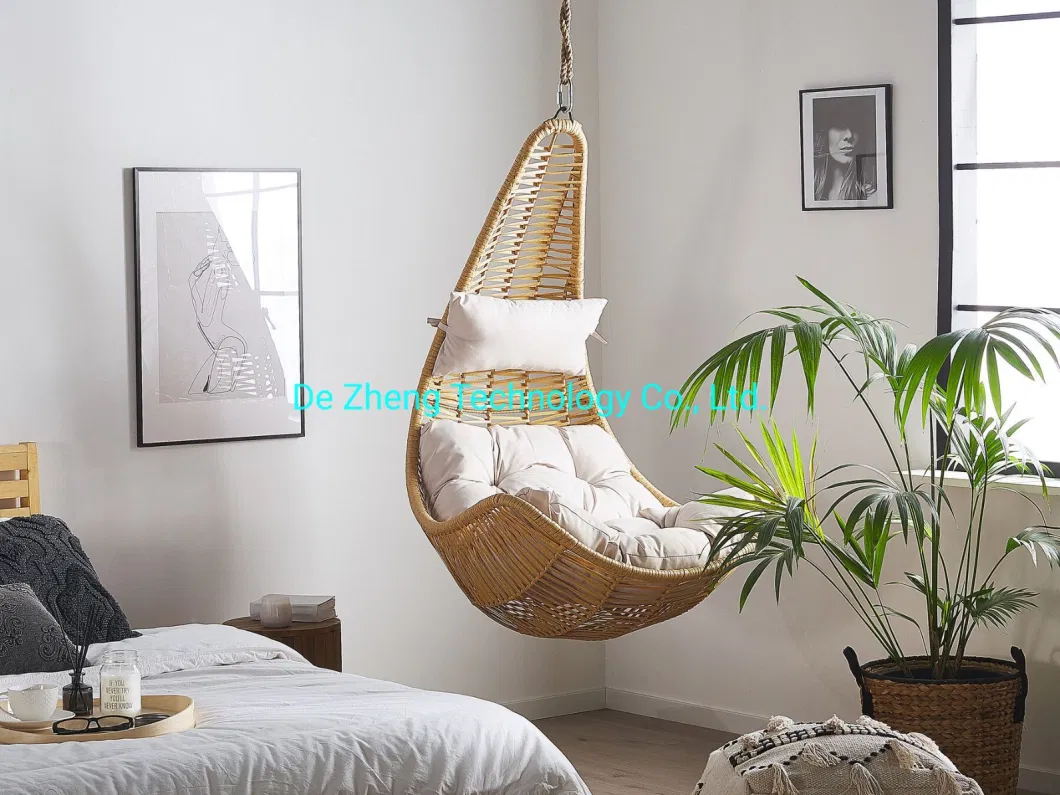 Outdoor Patio Rattan Wicker Hanging Egg Swing Chair with Metal Stand