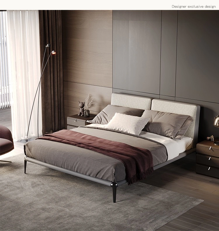 European Design Hotel Apartment Villa Fabric Bed Natural Leather Gray Bed Pink Mirco Fiber Leather Bed