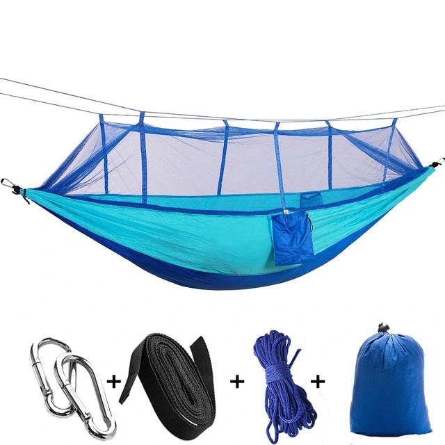 Garden Patio 2 Person Outdoor Portable Lightweight 210t Nylon Double Hammock Swing Chair Bed Parachute Mosquito Net Hanging Camping Hammock