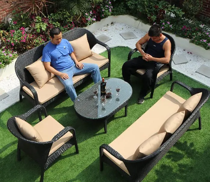 Garden Furniture Set with 4 Pieces Outdoor Rattan Chair Wicker Sofa