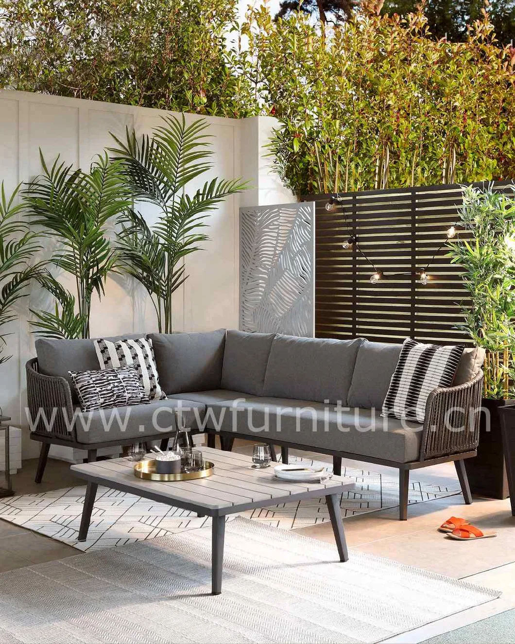 Morden Aluminum Rope Sectional Outdoor Garden Furniture Lounge Sofa Set