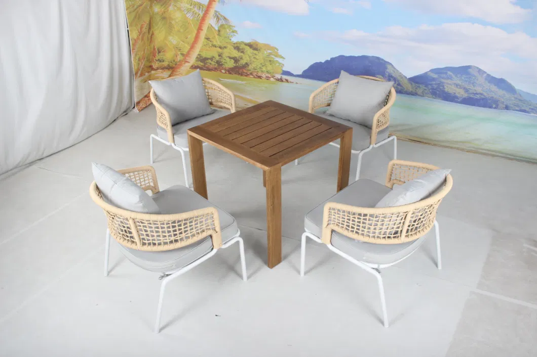 Modern Balcony Outdoor Aluminum Frame Rope Woven Dining Chair for Coffee Shop