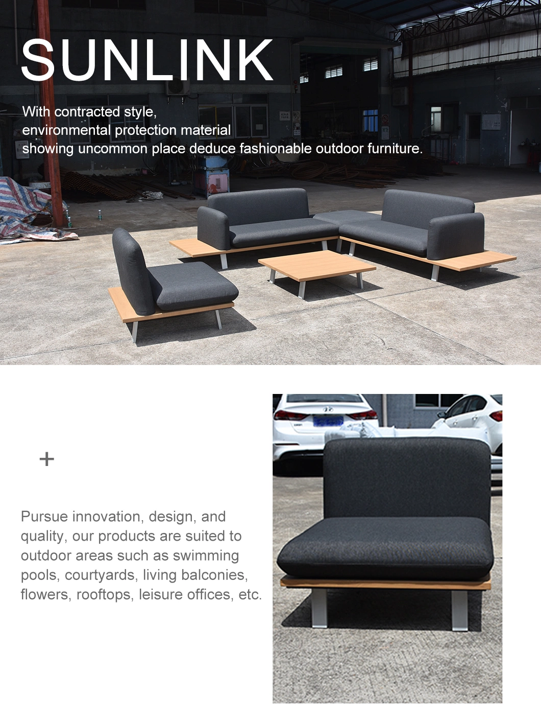 Wholesales Quality Hotel Home Patio Aluminium Wood Modular Sofa Set Outdoor Garden Furniture
