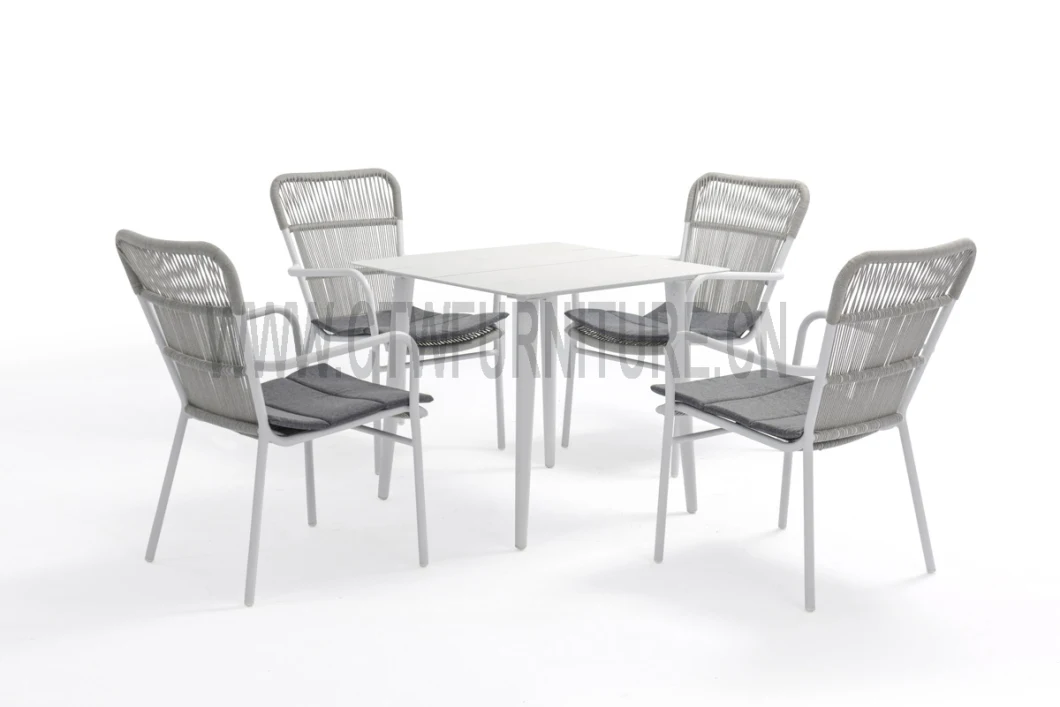 Wholesale Restaurant Garden Aluminum Rope Weaving Furniture Dining Chair Table Set
