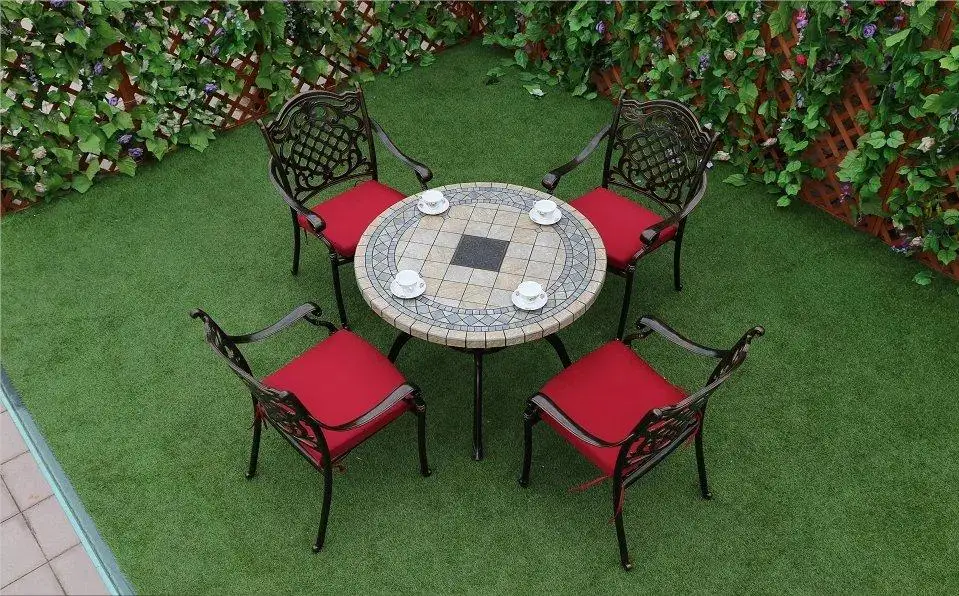 Modern Design Waterproof Cast Aluminum Outdoor Lounge Furniture Round Table and 4 6 Chairs Long Table Garden Use Dining Set