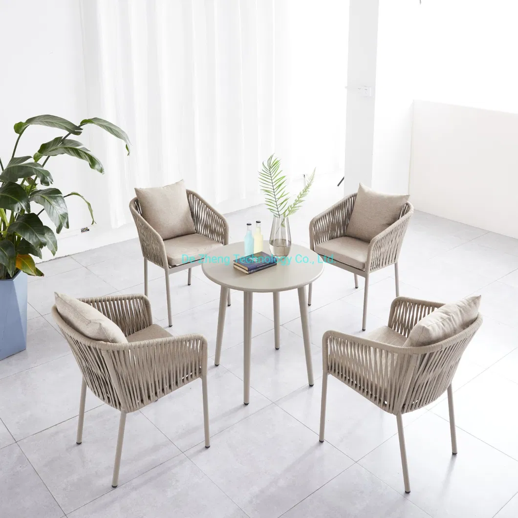 Luxury Balcony Restaurant Rattan Rope Chair Metal Garden Furniture Sets 6 Seat Garden Chair