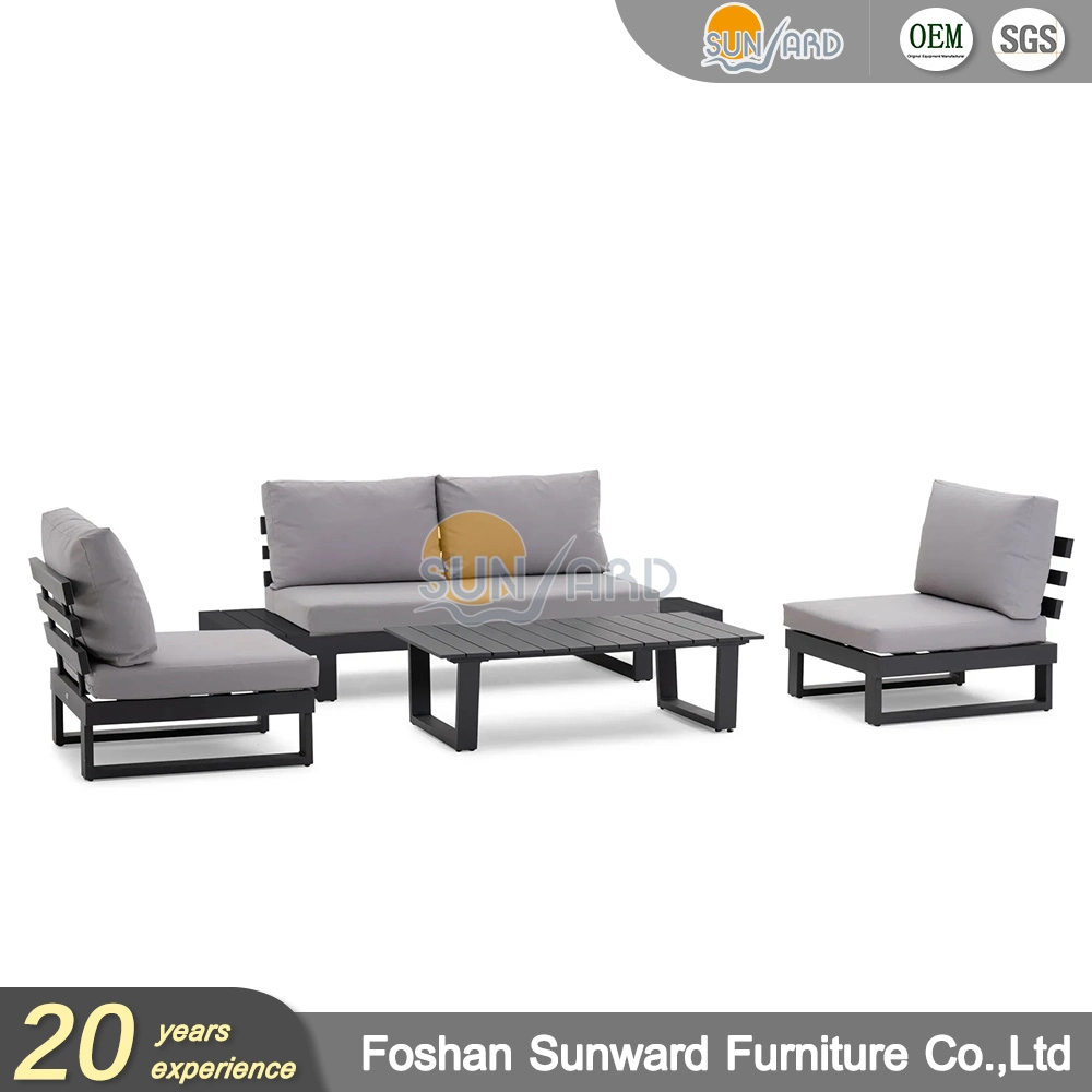 Customized Minimalist Modern Outdoor Leisure Durable Black Sectional Aluminum Sofa Set