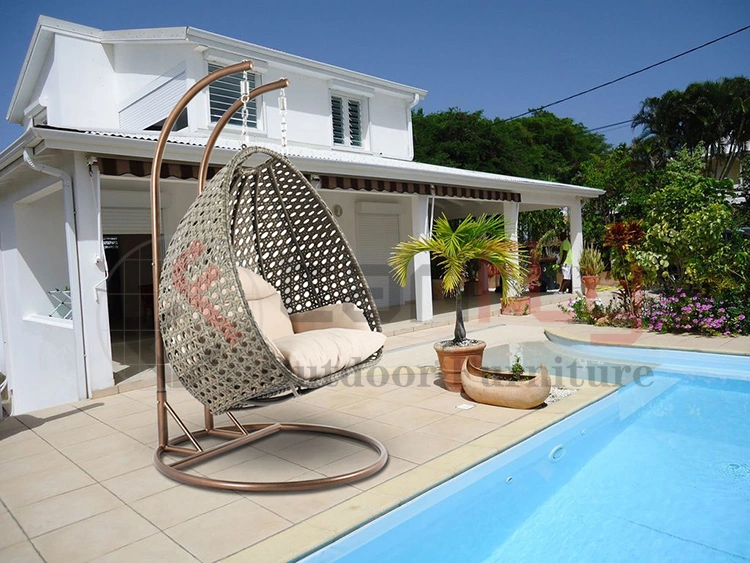 Patio Swings Double Seat Egg Chair Swing Wicker Hanging Chair with Stand