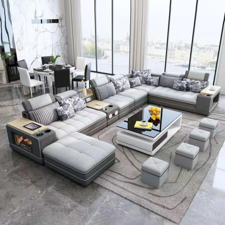 Modern Design Corner Microfiber Fabric Couch Sofa Set Modular Function Home Furniture Luxury Genuine Leather Sectional Living Room Sofa