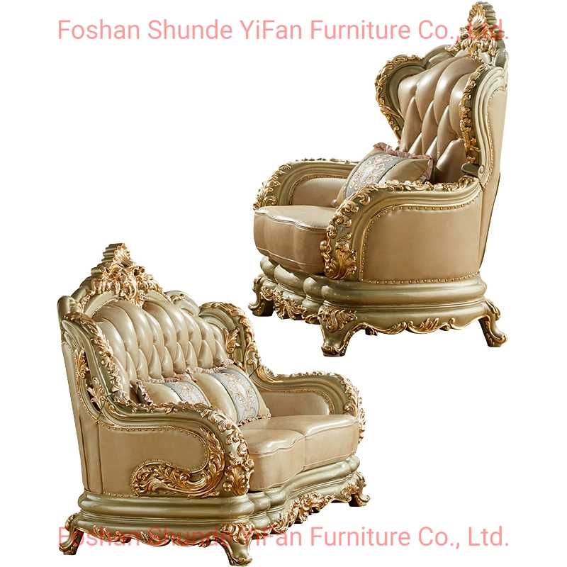 Classic Luxury Wood Leather Sofa Set in Optional Couch Seats and Furniture Color