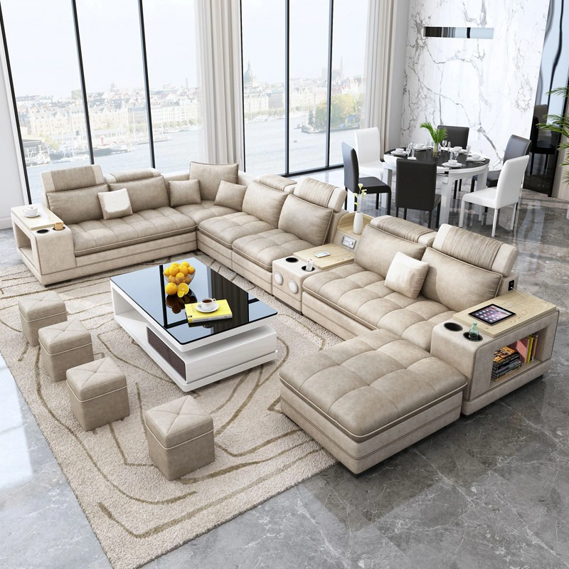 Modern Design Corner Microfiber Fabric Couch Sofa Set Modular Function Home Furniture Luxury Genuine Leather Sectional Living Room Sofa