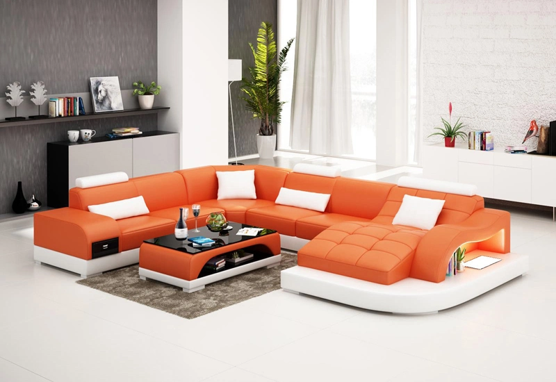 Wholesale Price Arabic Modular Furniture Genuine Leather Living Room Sofa Set with Tea Table