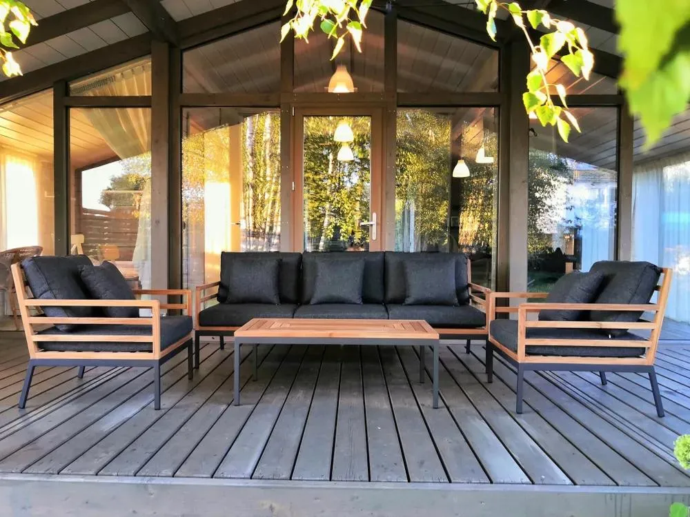 Luxury Hotel Patio Sofa Set Wood Garden Teak Outdoor Furniture