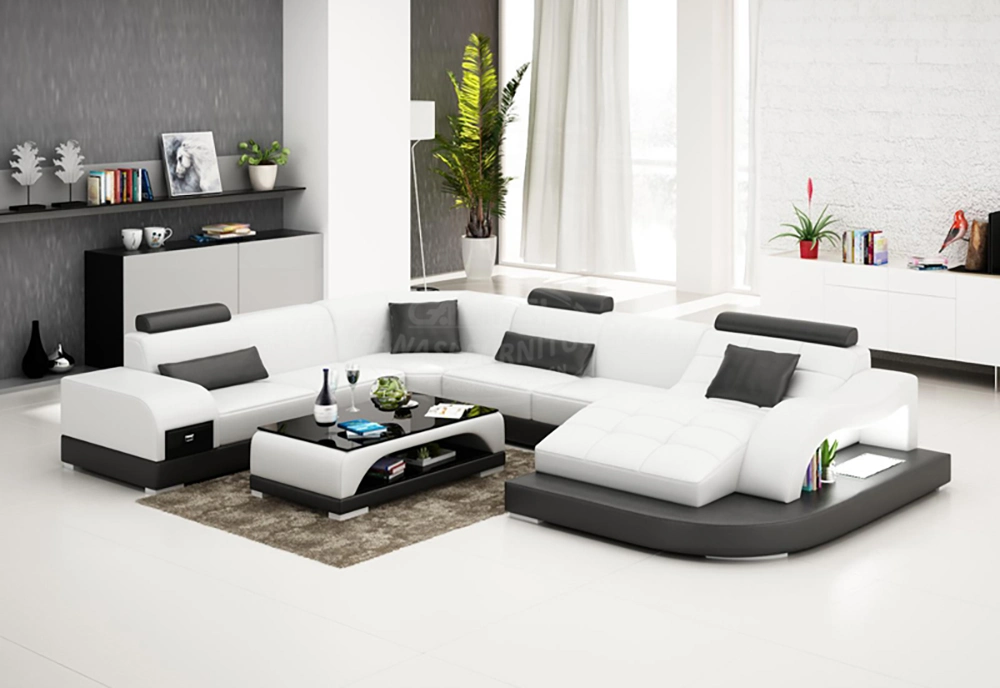 Wholesale Price Arabic Modular Furniture Genuine Leather Living Room Sofa Set with Tea Table