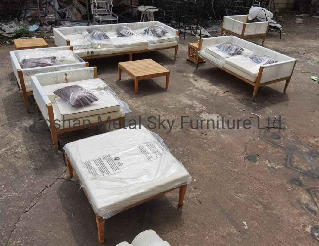 Outdoor Aluminum Teak Wicker Wooden Rattan Combination Living Room Sofa