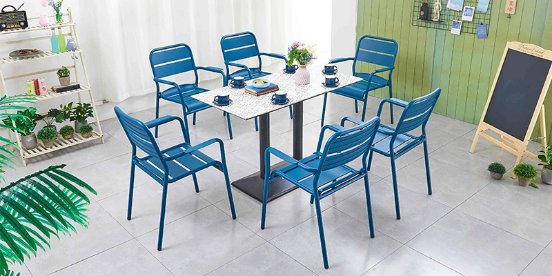 Modern Outdoor Garden Patio Aluminum Frame Waterproof Dining Stackable Chair Table Set