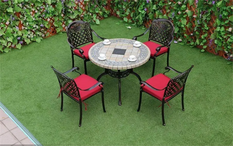 Modern Design Waterproof Cast Aluminum Outdoor Lounge Furniture Round Table and 4 6 Chairs Long Table Garden Use Dining Set