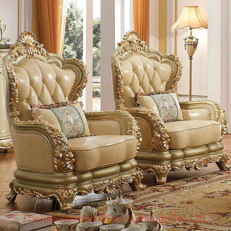 Classic Luxury Wood Leather Sofa Set in Optional Couch Seats and Furniture Color