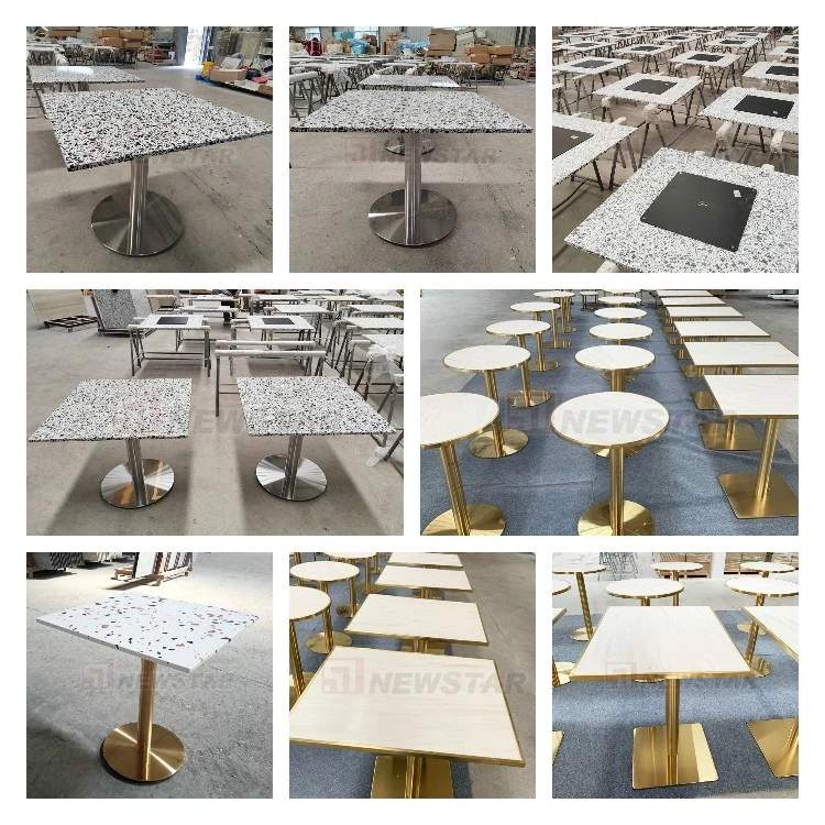 Square Round Gold Stainless Steel Dining Table Restaurant Cafe Chrome Dining Table