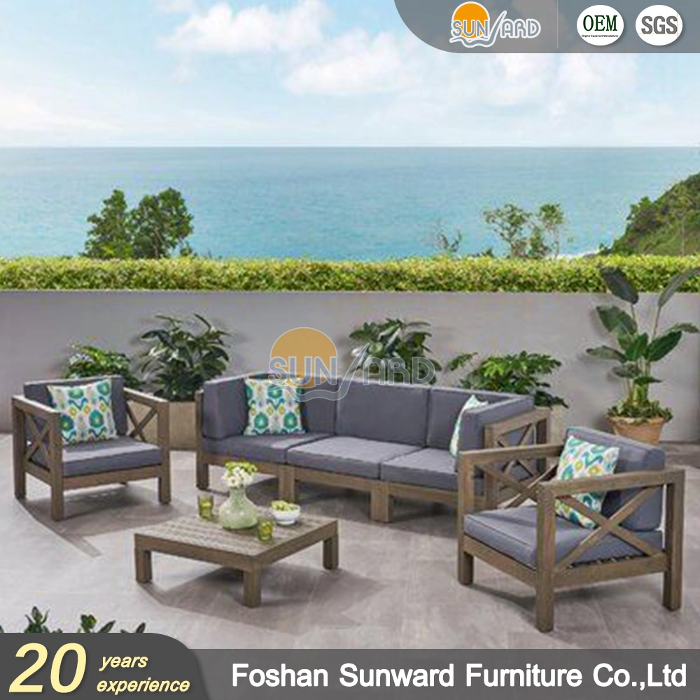 Modern Chinese Foshan Wholesale Outdoor Patio Garden Terrace Teak Wood Sofa Furniture