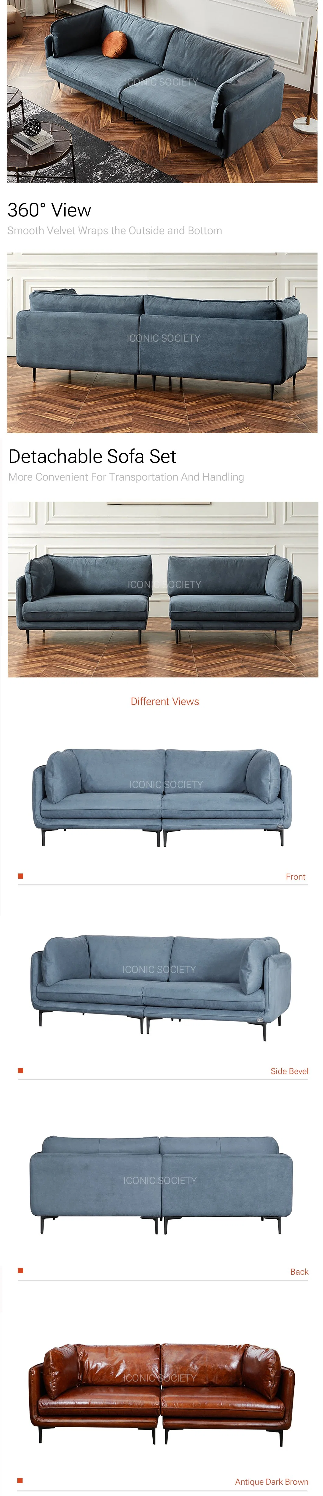 Modern Home Furniture Luxury Living Room Metal Legs Foam Hotel Sectional Office Leisure Couch Velvet Fabric Sofa