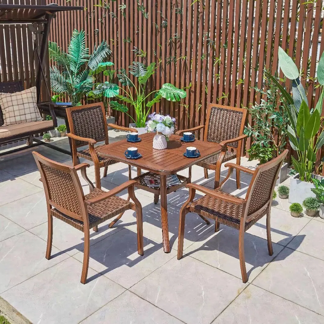 Outdoor Rattan Woven Table and Chair Combination Waterproof Aluminum Alloy Patio Balcony Casual Coffee Shop Milk Tea Shop