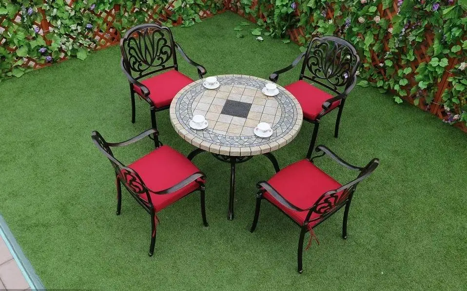 Modern Design Waterproof Cast Aluminum Outdoor Lounge Furniture Round Table and 4 6 Chairs Long Table Garden Use Dining Set